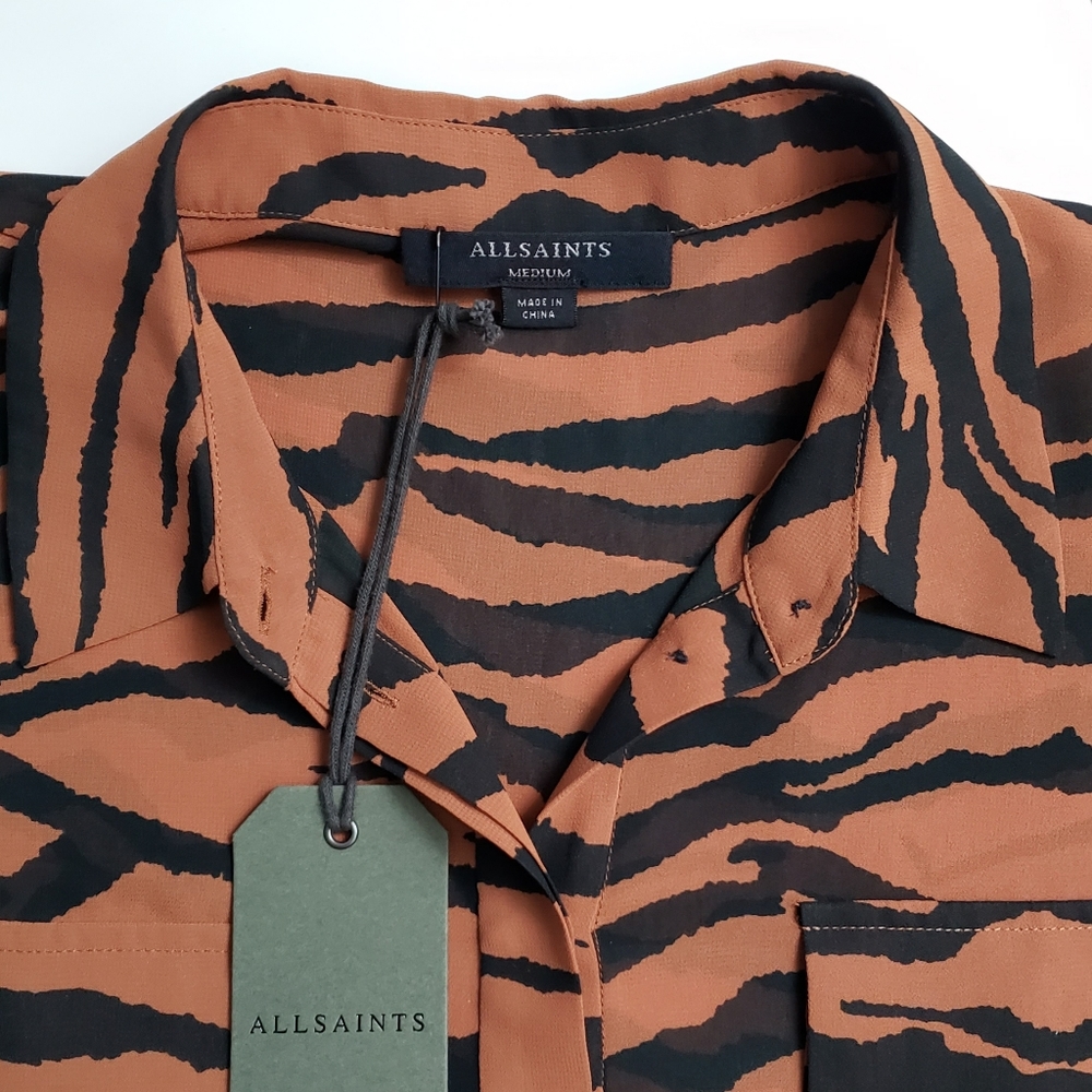 NWT AllSaints Adeliza Zephyr Button Down Animal Print Long Sleeve Blouse Size M - Picture 9 of 11